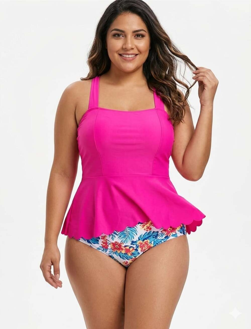 DaiLiWei Plus Size Tankini Set, Floral Bottoms, Women's Size L